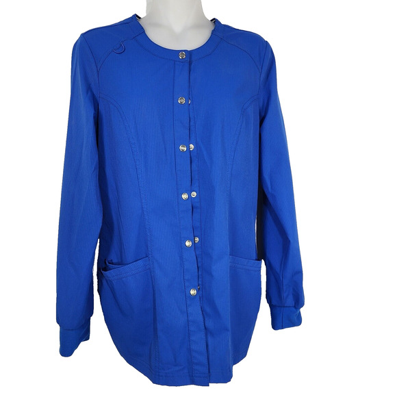 Elle Womens Warm Up Jacket Size XS Snap Front EL300 Royal Blue Patch Pockets - Picture 1 of 11